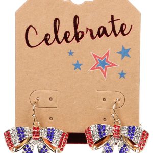 Rhinestone Bow Drop Earrings