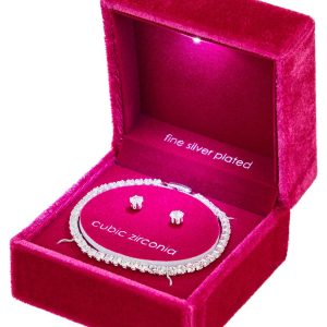 Silver Plated Stud Earrings & Tennis Bracelet