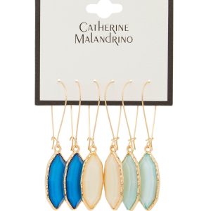 3 Pk Stone Drop Earrings