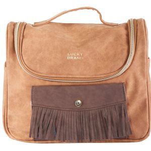 Faux Suede Pocket Front Cosmetic Bag