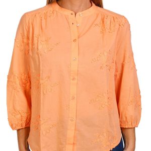 Women's Embroidered Floral Button Down Top