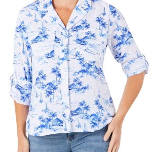 Women's Palm Tree Print Button Down Top