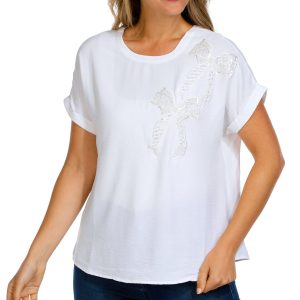 Women's Short Sleeve Bow Plique Top