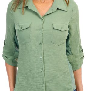 Women's Solid Button Up Blouse