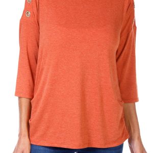Women's Solid Grommet Shoulder Top