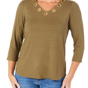 Women's Grommet Rib Knit Top