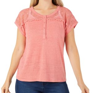 Women's Short Sleeve Crochet Textured Top