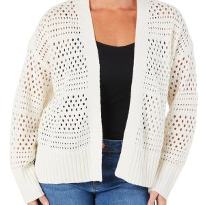 Women's Solid Crochet Open Front Cardigan