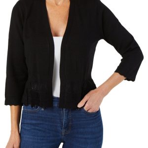 Women's Solid Perforated Open Front Cardigan