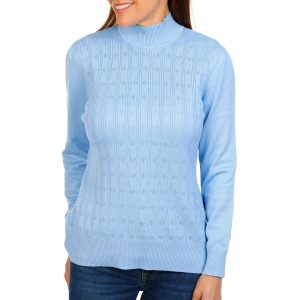 Women's Eyelet Turtle Neck Pullover Sweater