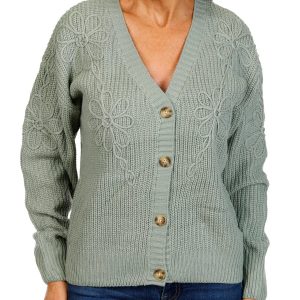 Women's Cable Knit Floral Cardigan