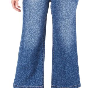 Women's Leopard Denim Wide Leg Jeans