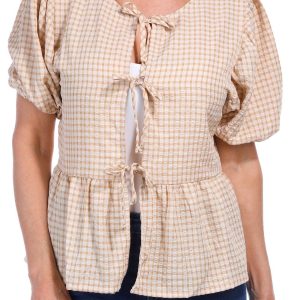 Womens Short Sleeve Tie Front Top