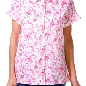 Women's Coastal Print Button Down Top