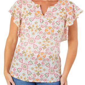 Women's Floral Flutter Sleeve Top