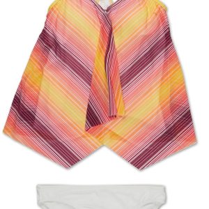 Women's 2 Pc Pleat Stripe Tankini Swimsuit