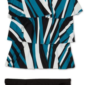 Women's 2 Pc Ruffle Stripe Tankini Swimsuit