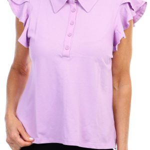 Women's Active Solid Flutter Sleeve Polo