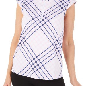 Women's Active Plaid & Zip Sleeveless Top