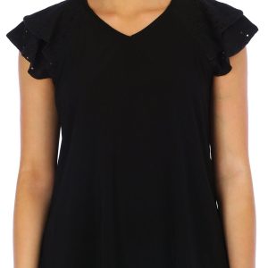 Women's Solid Eyelet Sleeve Top