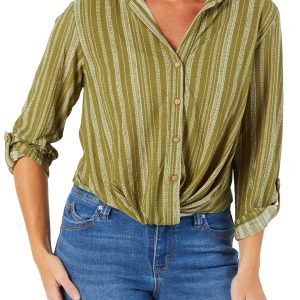 Women's Rolled Sleeve Striped Button-Up Shirt