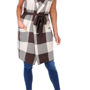 Women's Plus Sleeveless Plaid Print Kimono
