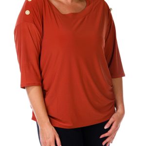 Women's Plus Solid Button Shoulder Top