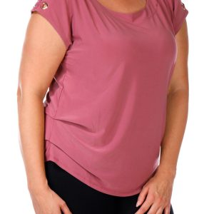 Women's Plus Solid Button Shoulder Top