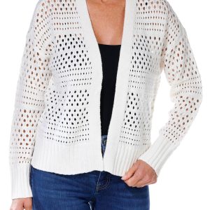 Women's Petite Crochet Open Front Cardigan