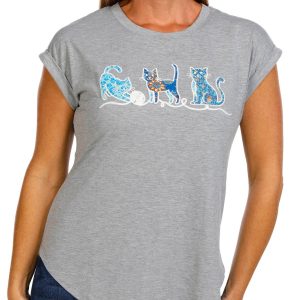 Women's Petite Playful Cats Embroidered Top