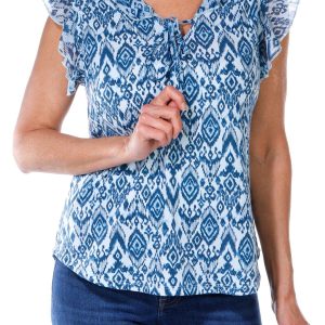 Women's Petite Printed Ruffle Sleeve Top