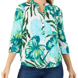 Women's Petite Leaf Print Top