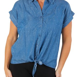 Women's Petite Short Sleeve Button Down Top
