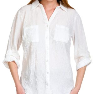 Women's Petite Solid Button Down Shirt