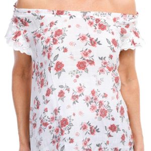 Women's Petite Floral Eyelet Off Shoulder Top