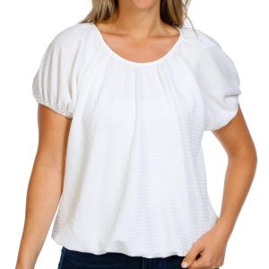 Women's Solid Bubble Hem Short Sleeve Top