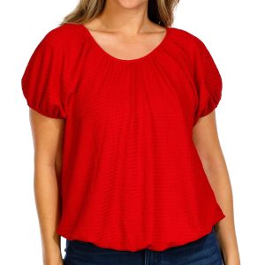 Women's Solid Bubble Hem Short Sleeve Top
