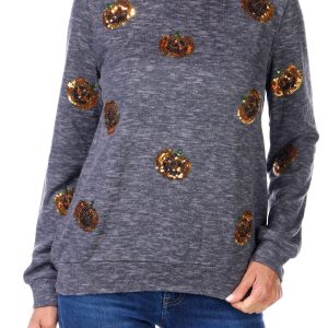 Women's Sequin Jack-o'-lantern Top