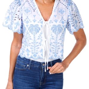 Juniors Eyelet Tie Front Top