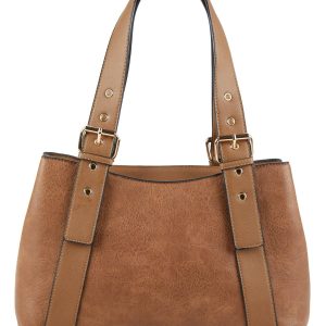 Triple Compartment Faux Leather Tote Bag