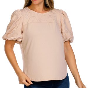Women's Solid Embroidered Sleeve Top