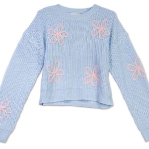 Girls Cable Knit Floral Sweater