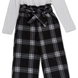 Girls Plaid Pants Jumpsuit