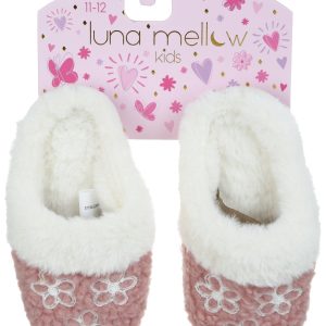 Girls Embroidered Floral Slippers