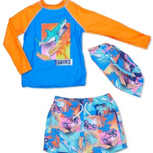 Little Boys 3 Pc Shark Swim Shorts Set