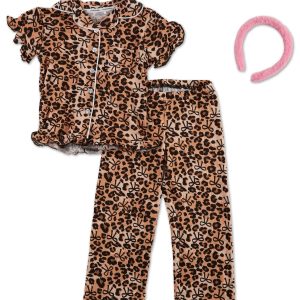 Girls 3 Pc Animal Bow Print Pajama Pants Set