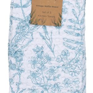3 Pk Floral Waffle Weave Kitchen Towels