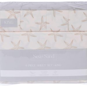 King Size 6 Pc Starfish Print Sheet Set
