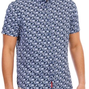 Men's Palm Leaf Print Button Down Shirt