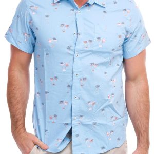 men's American Flag Palm Tree Button Down Shirt